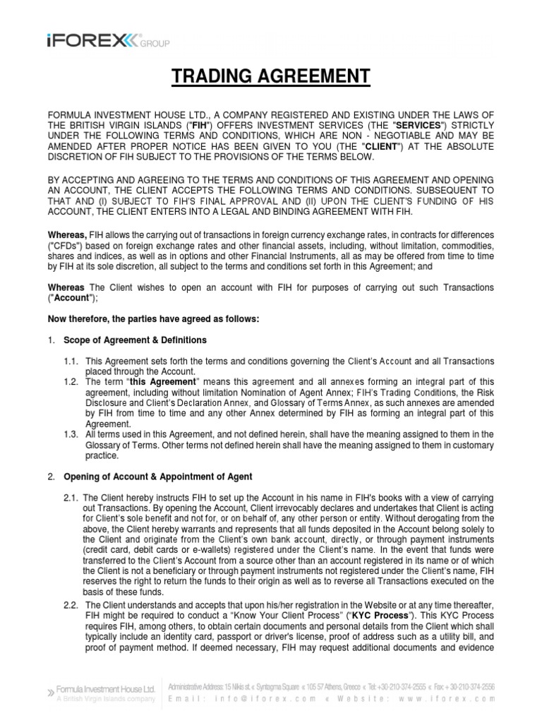 Trading Agreement Contract For Difference Option (Finance)