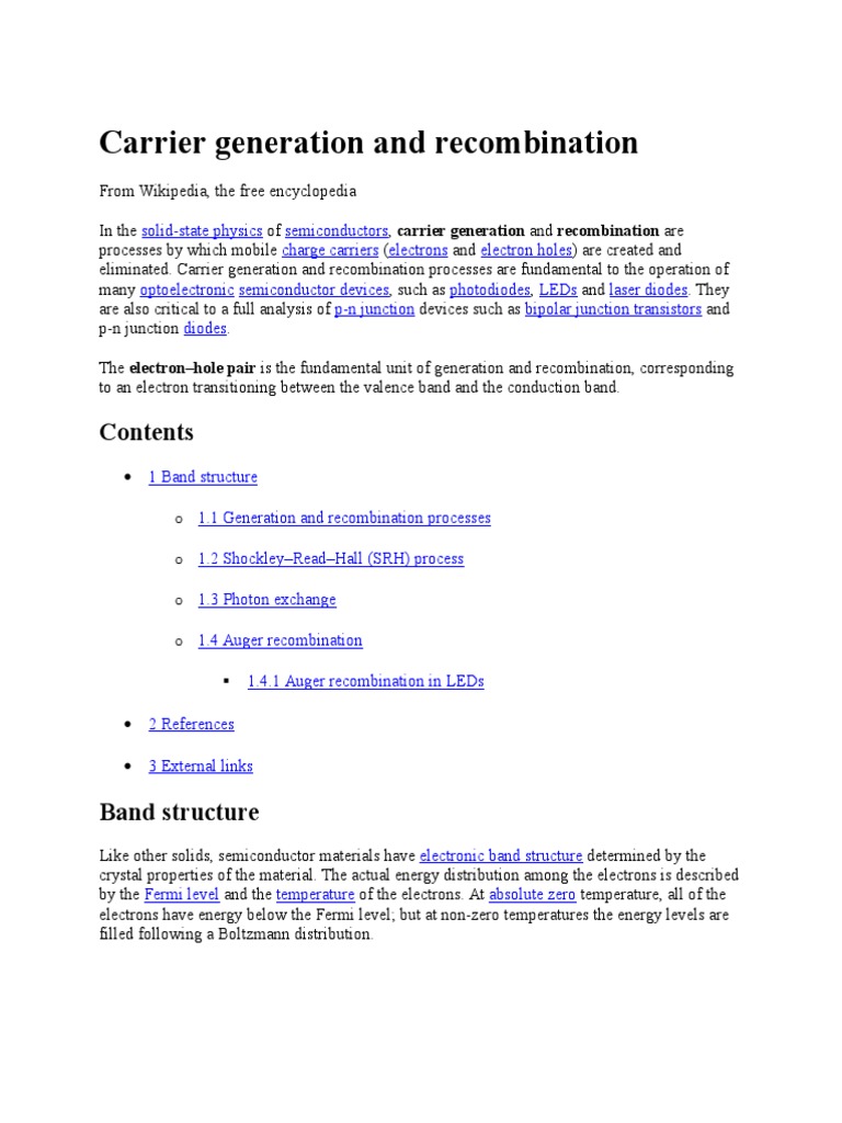 Carrier Generation and Recombination in Semiconductors | PDF ...