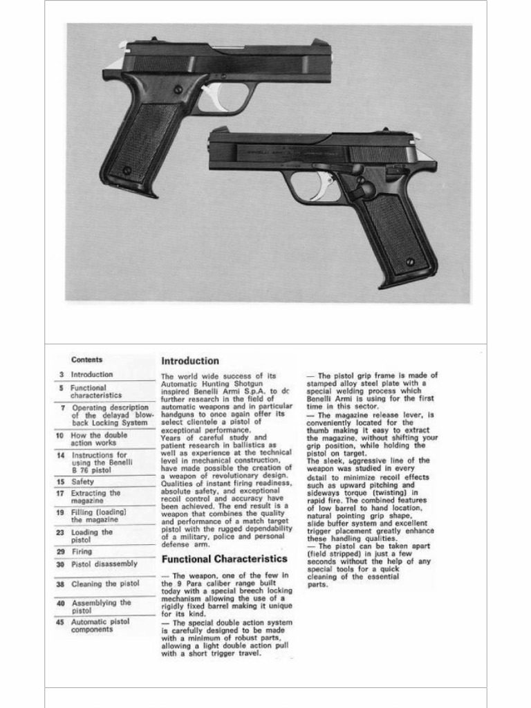 Benelli B76 Pistol User Guide | PDF | Firearm Components | Components