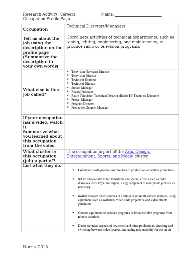 Occupation Profile Page | PDF | Communication | Entertainment (General)