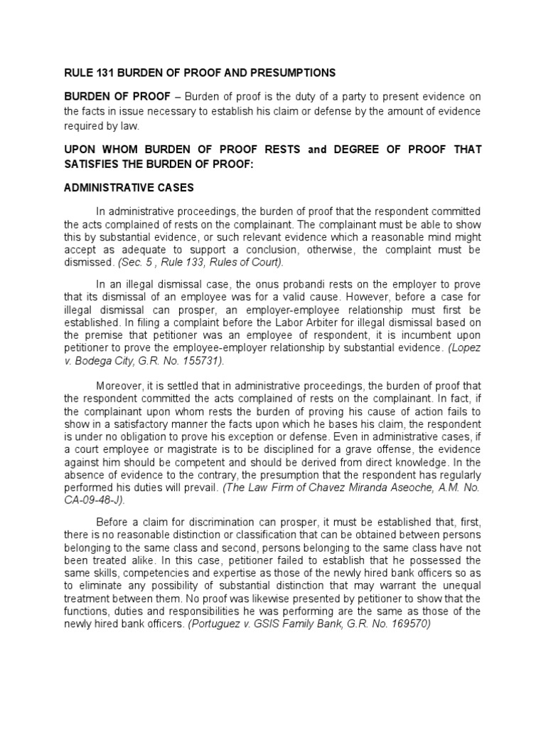 Burden of Proof and Presumptions PDF Burden Of Proof (Law) Lease