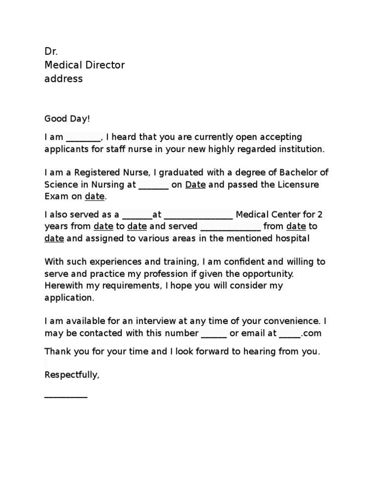 simple application letter for nurse