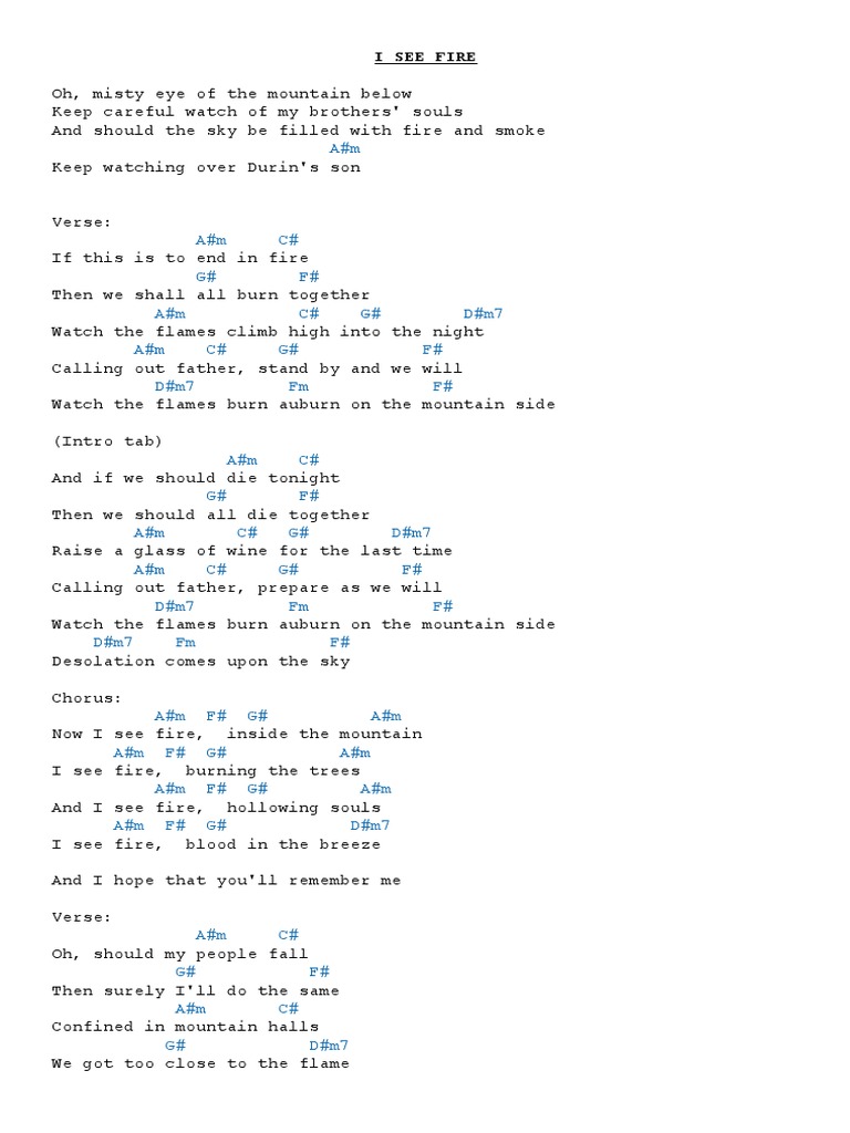 I See Fire Chords Pdf