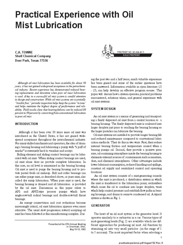 Oil Mist Lubrication System Insights | PDF | Bearing (Mechanical) | Pump