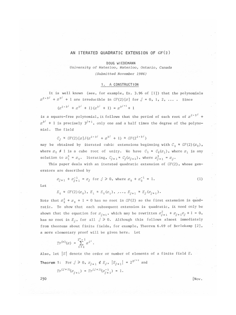 An Iterated Quadratic Extension of GF (2) TR /X) X PDF Basis