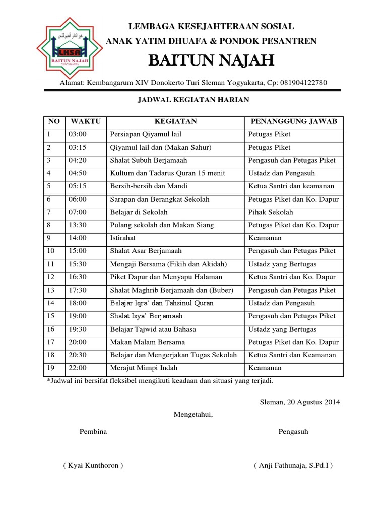 Jadwal Kegiatan Harian