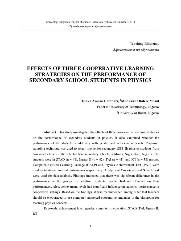 8a. Effects of Three Cooperative Learning Strategy On The Perforrmance ...
