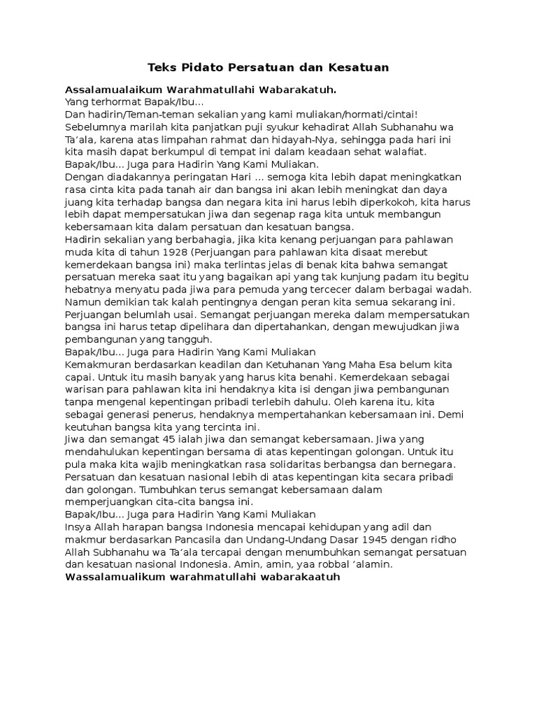 Teks Pidato Persatuan Dan Kesatuan