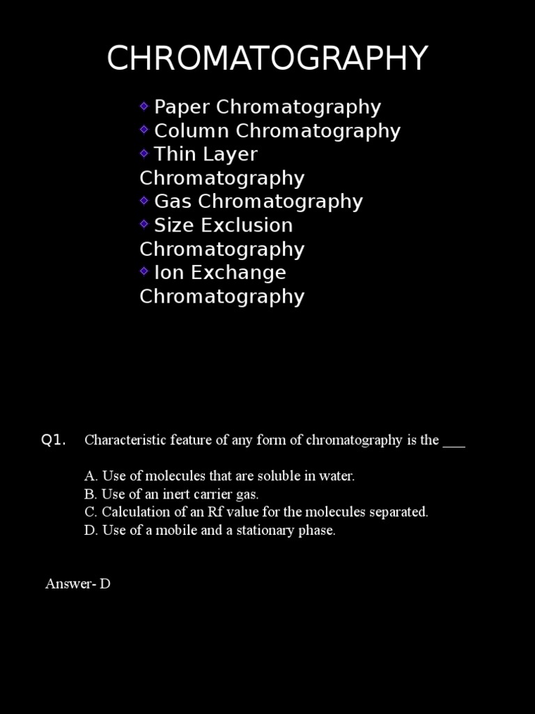 MCQ in Chromatograpgy PDF Chromatography Gas Chromatography