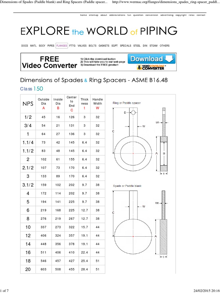 Dimensions of Spades (Paddle Blank) and Ring Spacers (Paddle Spacer