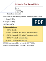 Centor Criteria for Tonsillitis