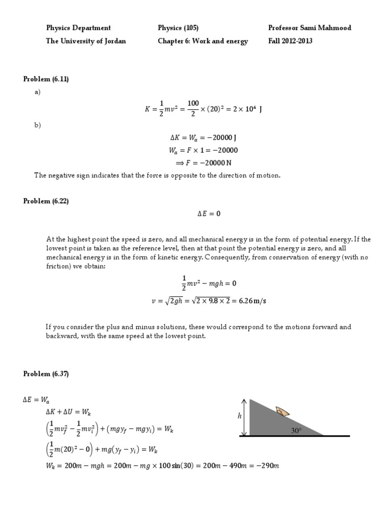 Physics Work and Energy Problems | PDF | Friction | Force
