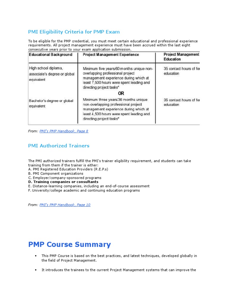 PMP Exam Eligibility Criteria Explained | PDF | Project Management ...