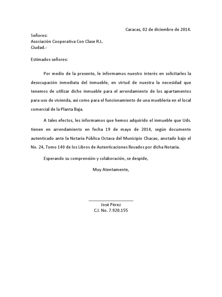 Carta De Desalojo