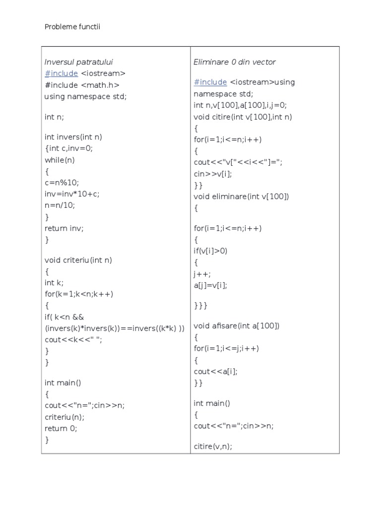 Probleme Funcții în C++ | PDF | Teaching Methods & Materials