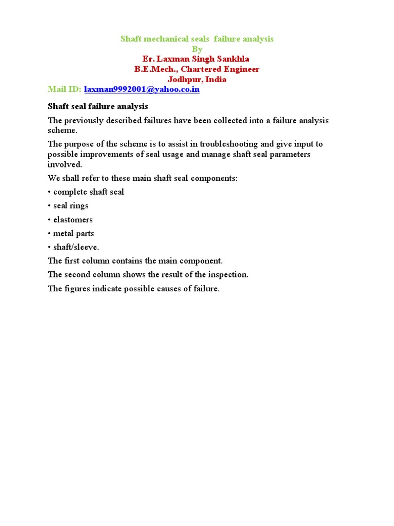 Shaft Mechanical Seals Failure Analysis PDF Engineering Mechanical Engineering