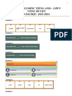 Đề Thi Olympic Tiếng Anh - Lớp 5 Vòng Huyện NĂM HỌC: 2013-2014