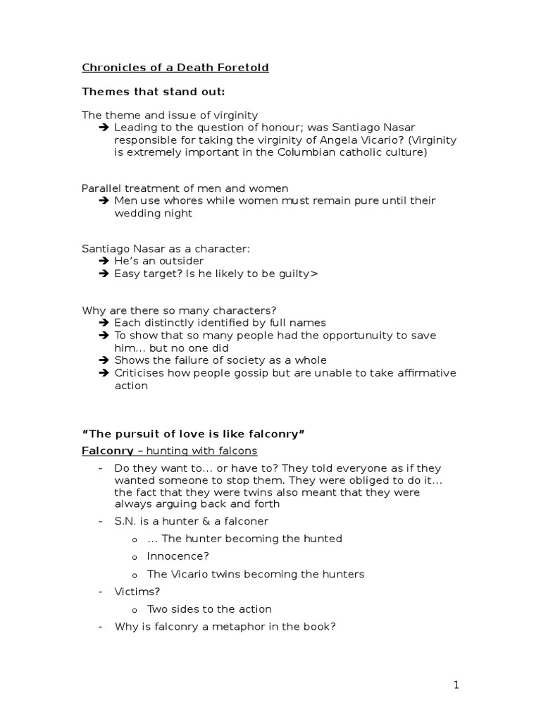 Classroom Notes - Chronicles of A Death Foretold | PDF, image size:768x1024