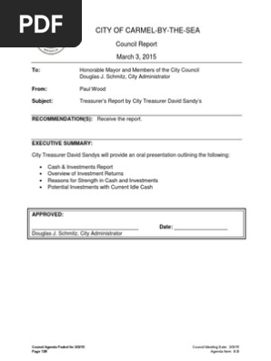 Treasurer’s Report by City Treasurer David Sandys 03-03-15