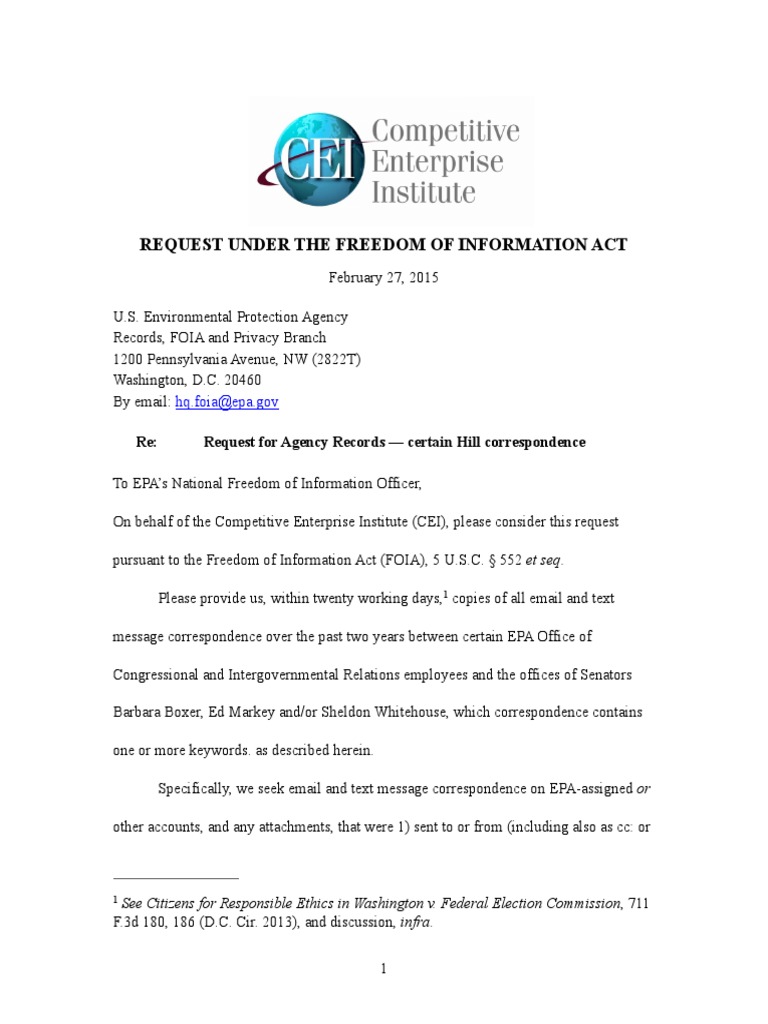 FOIA Request for EPA Correspondence | PDF | Freedom Of Information Act ...