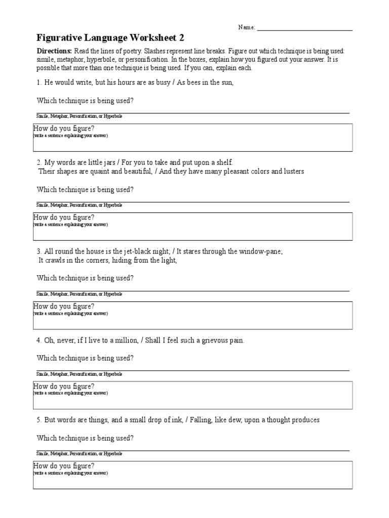 figurative language worksheet 02 pdf rhetorical techniques metaphor