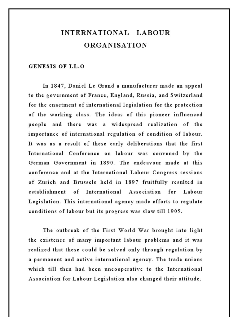 History and Objectives of ILO | PDF | International Labour Organization ...