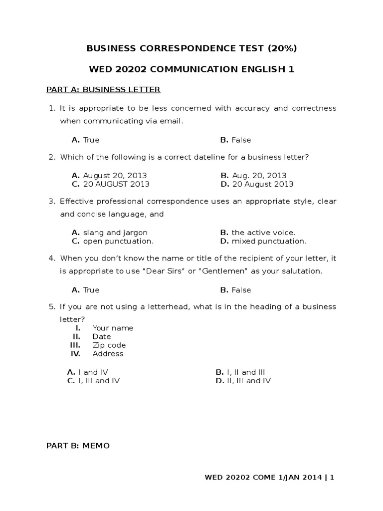 Business Correspondence Test PDF Pharmacist Communication