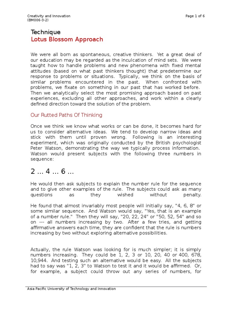 Lotus Blossom Approach: Technique | PDF | Creativity | Watson (Computer)