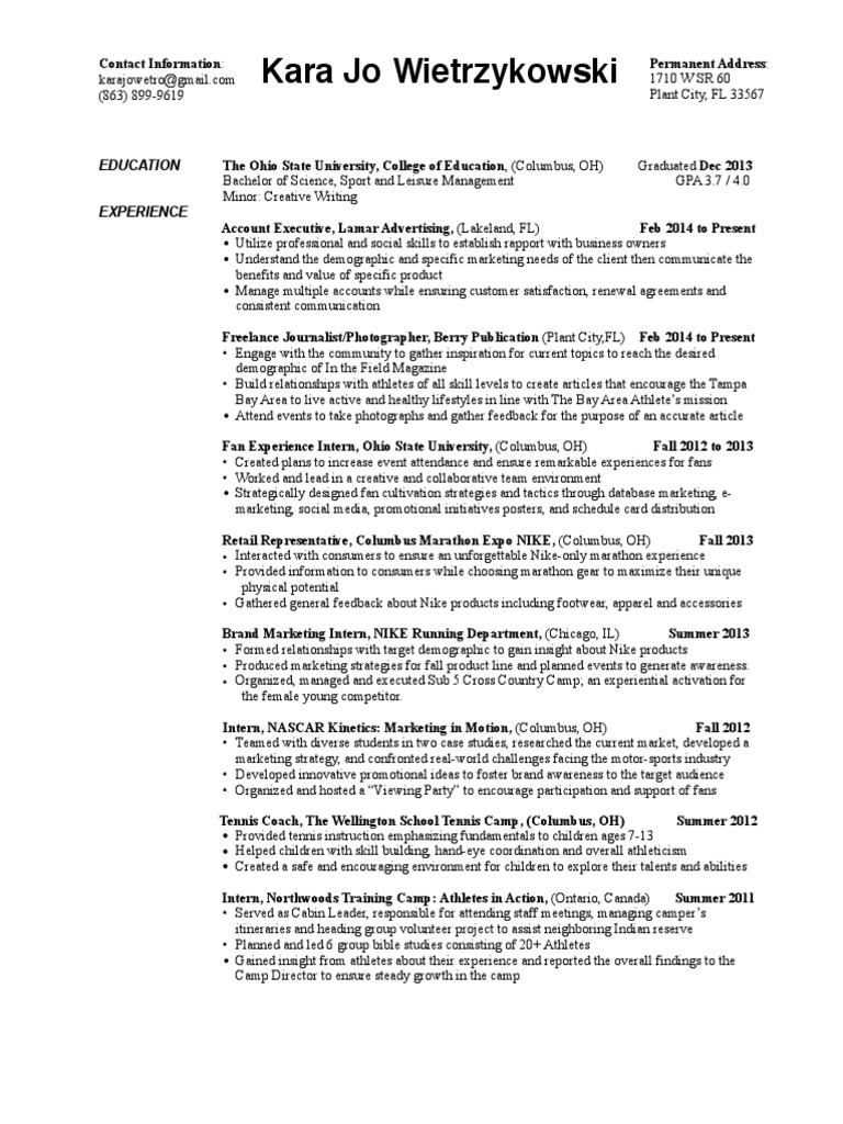Kara W Complete Resume | PDF | Ohio State University | Marketing