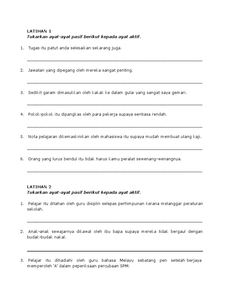 Latihan Ayat Pasif Dan Aktif Pdf