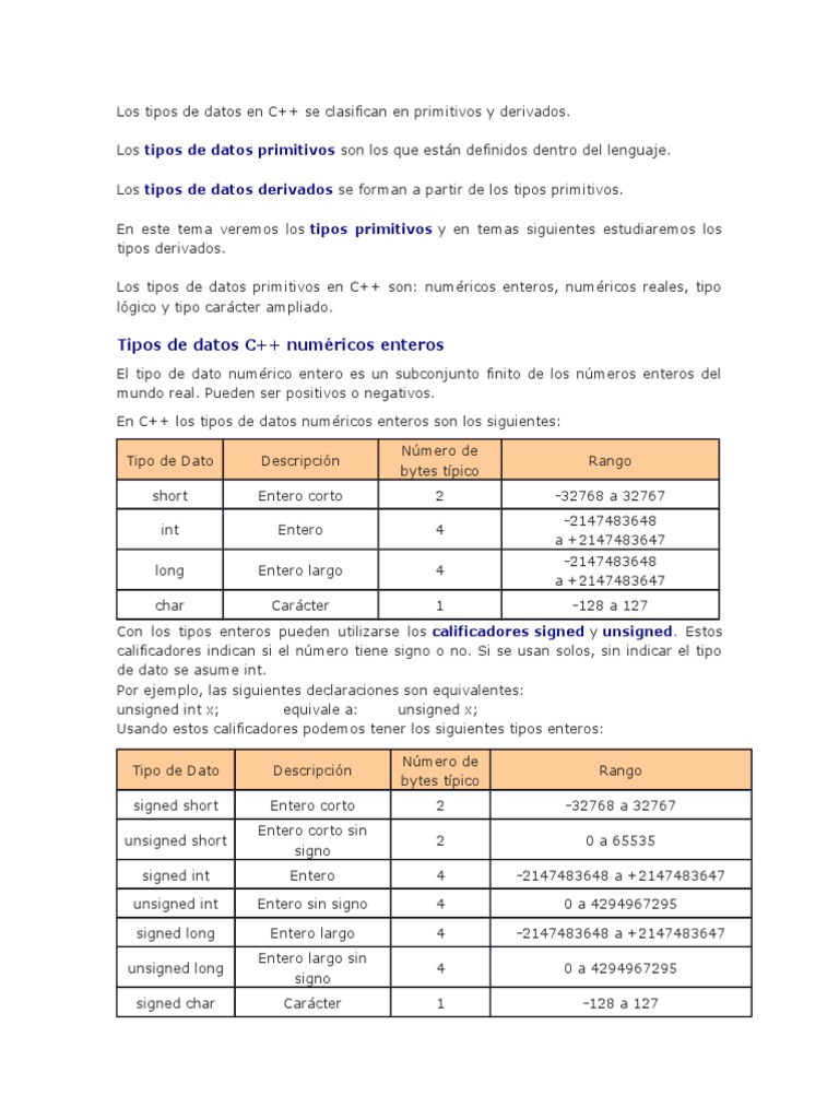 Los Tipos de Datos en C++ | PDF | Tipo de datos | C
