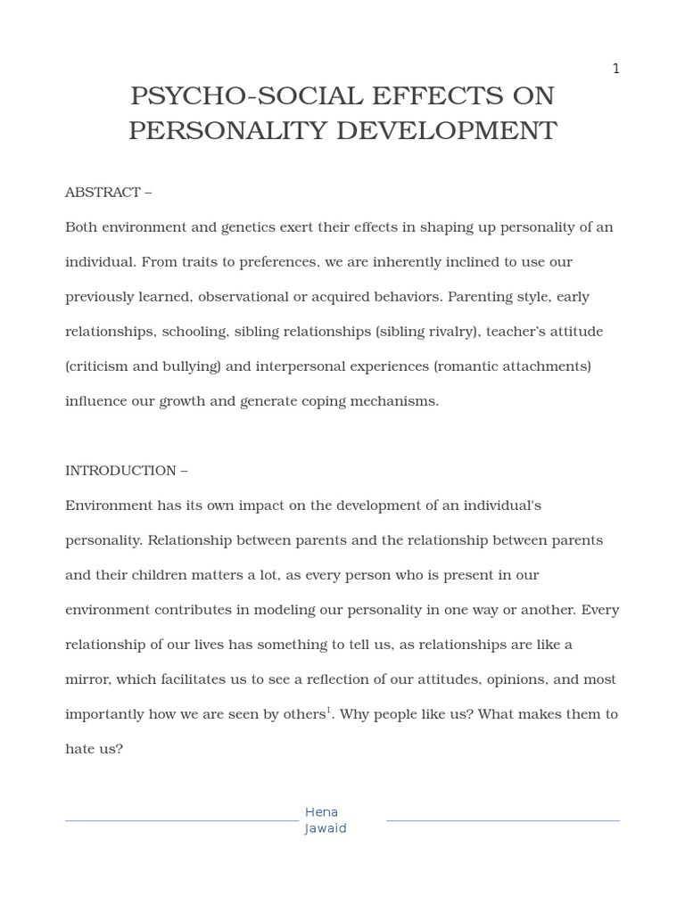 Psycho-Social Impact on Personality Development | PDF | Adolescence ...