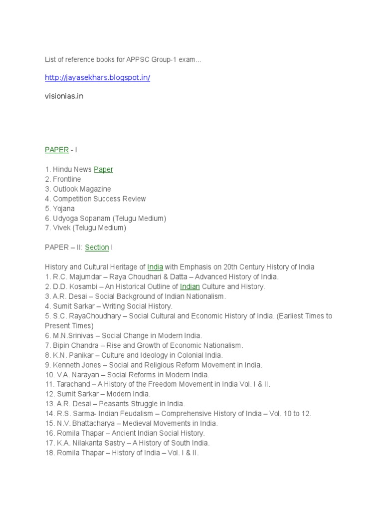 List Of Reference Books For Appsc Group South Asia Politics General