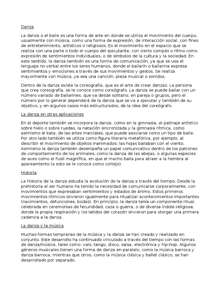Danza: Arte, Historia y Expresión | PDF | Bailes | Las artes escénicas