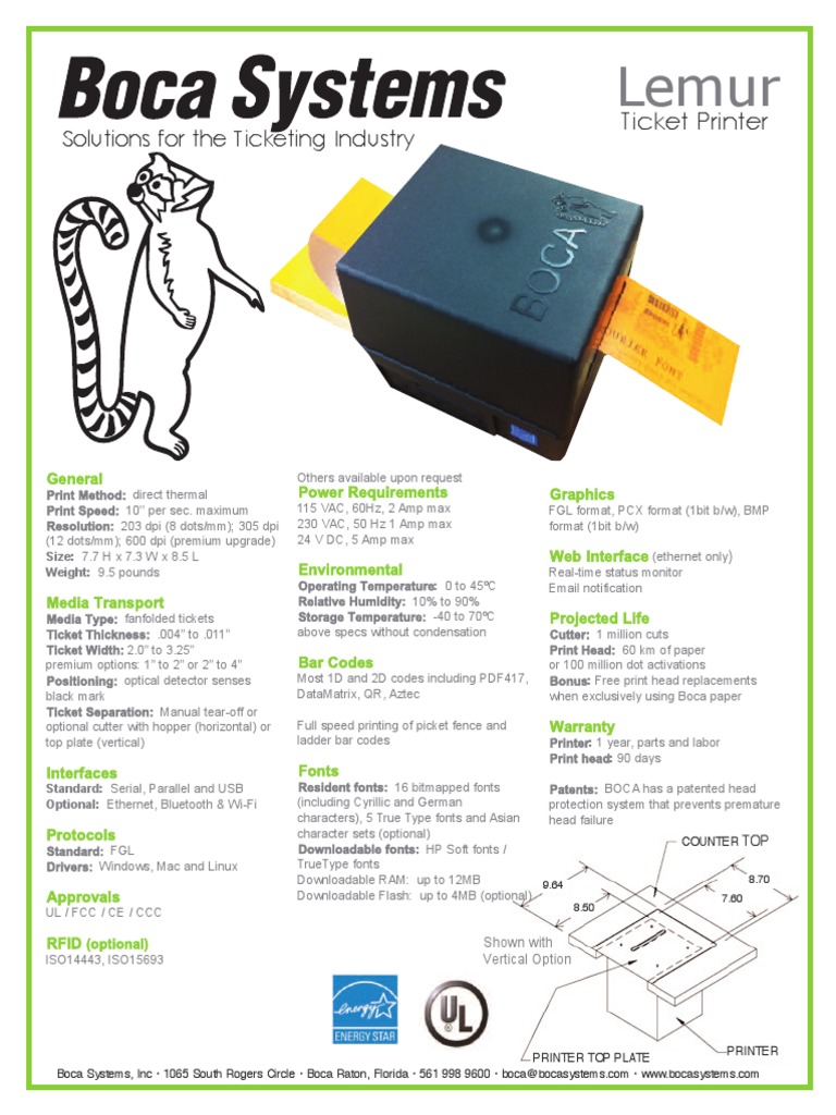 Boca Systems Lemur Data Sheet | PDF | Computers