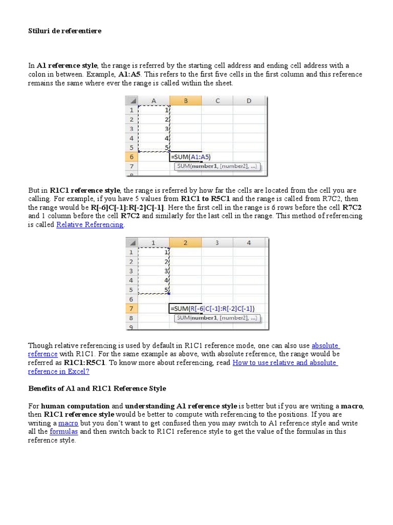 A1 vs R1C1 Reference Styles in Excel | PDF