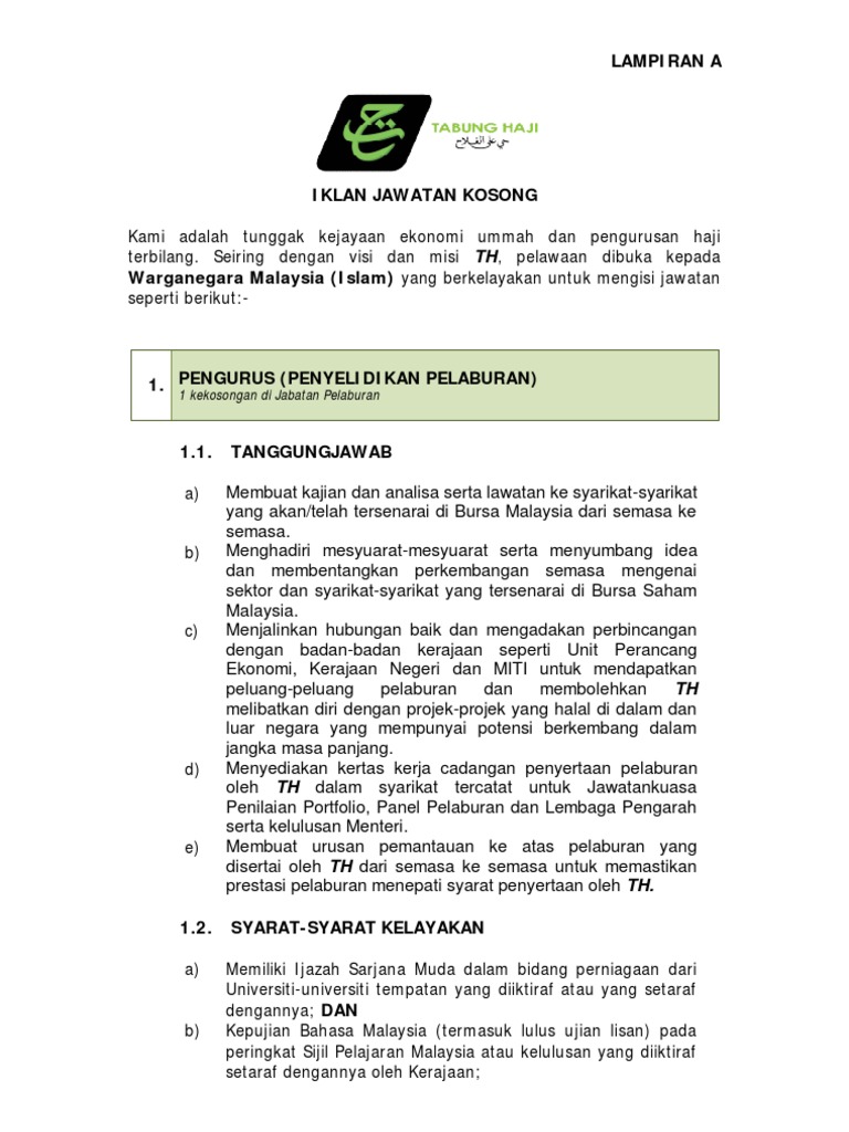 Iklan Jawatan Lembaga Tabung Haji Jan 2010