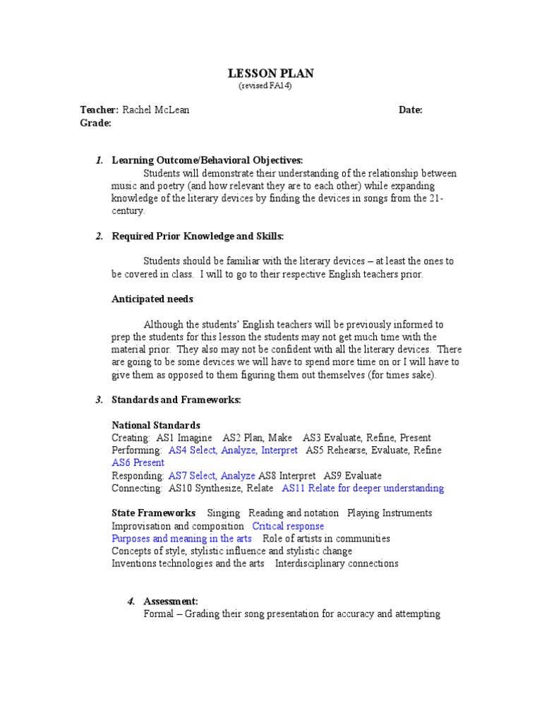Literary Devices Lesson Plan2 Lesson Plan Teachers