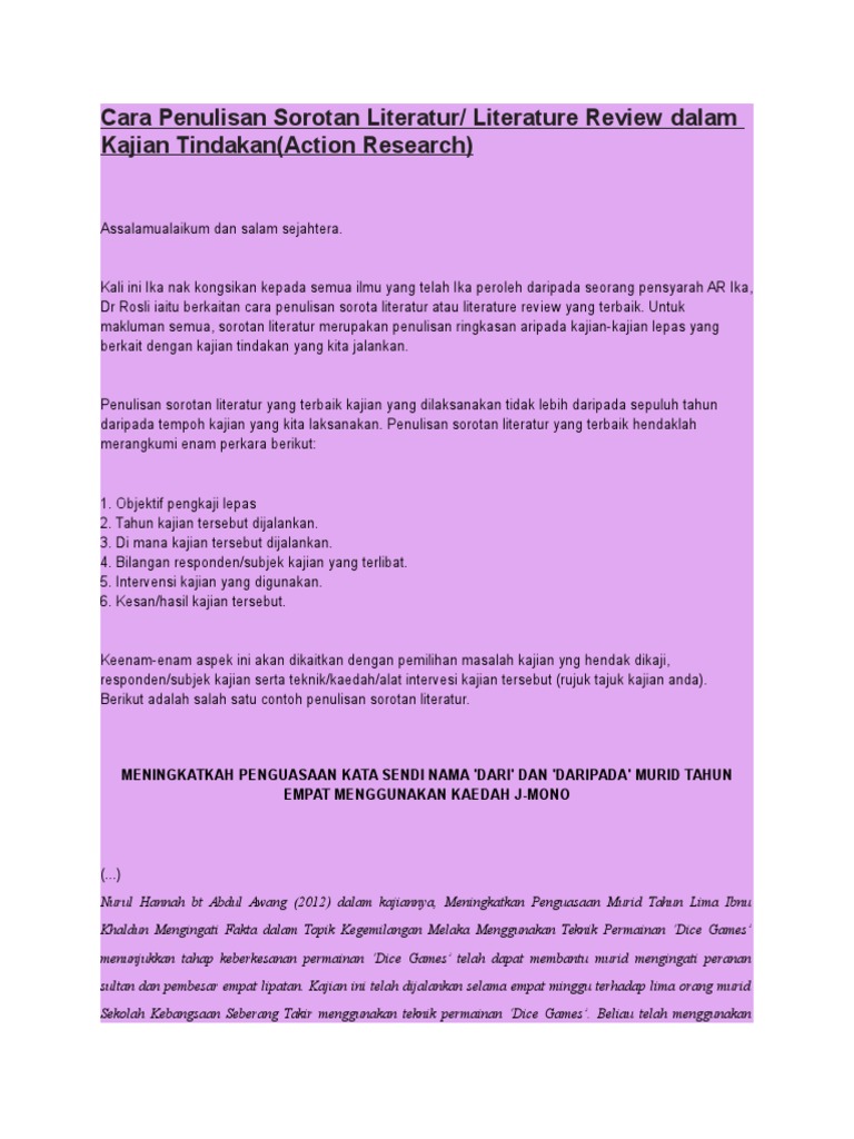 Kajian Tindakan Sorotan Literatur Pdf
