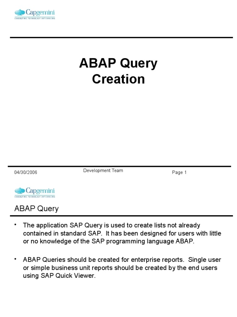 SAP ABAP Query Creation Tutorial | PDF