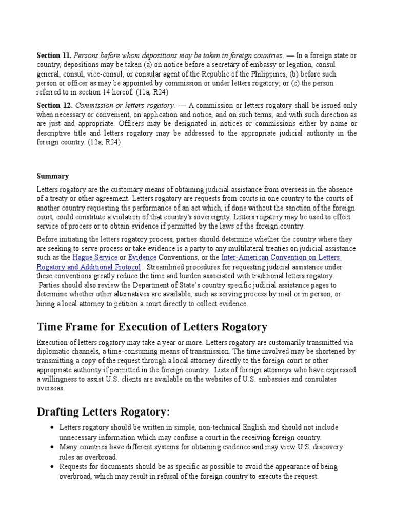 Letter Rogatory Facts PDF Service Of Process Evidence (Law)