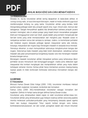 Keruntuhan Akhlak Masa Kini Dan Cara Mengatasinya Pdf