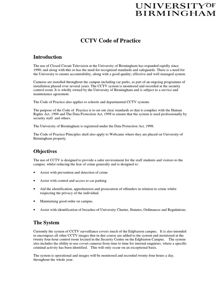CCTV Code of Practice PDF Closed Circuit Television Privacy