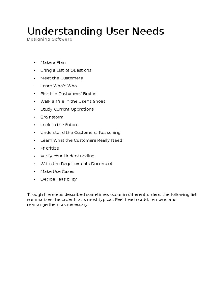 Software Design-Understanding User Needs | PDF