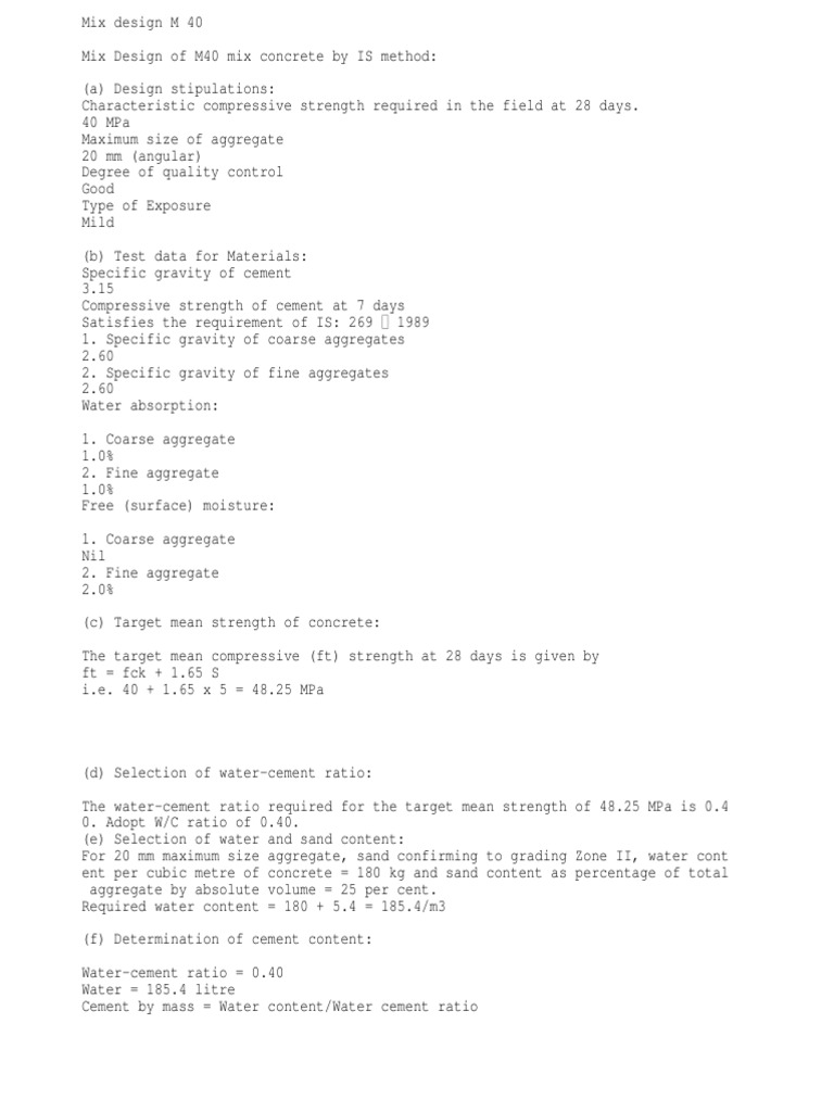 M40 Mix Design PDF Construction Aggregate Concrete