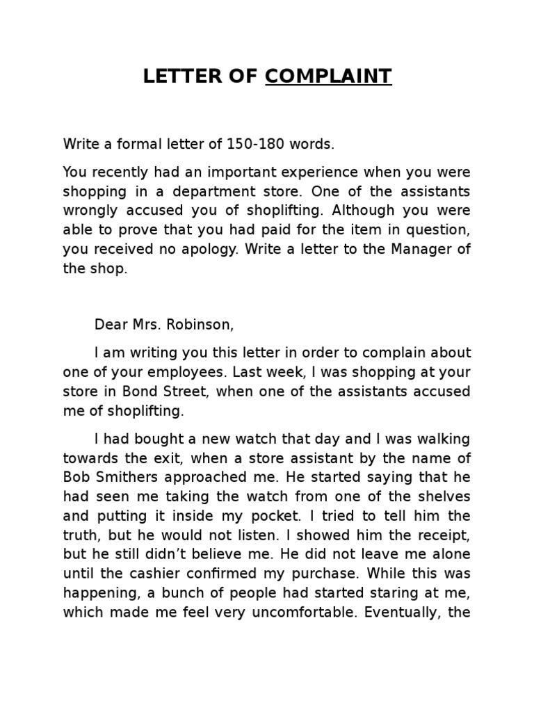 Letter Of Complaint Example