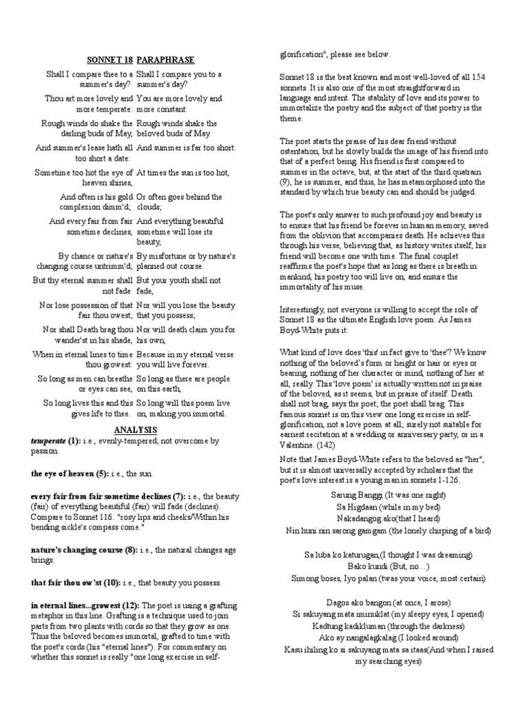 Sonnet 18 Pdf English Poetry British Poetry