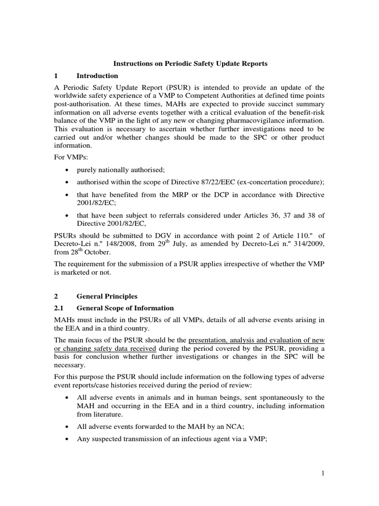 PSUR Instructions - Final (1) | Pharmacovigilance | Adverse Effect