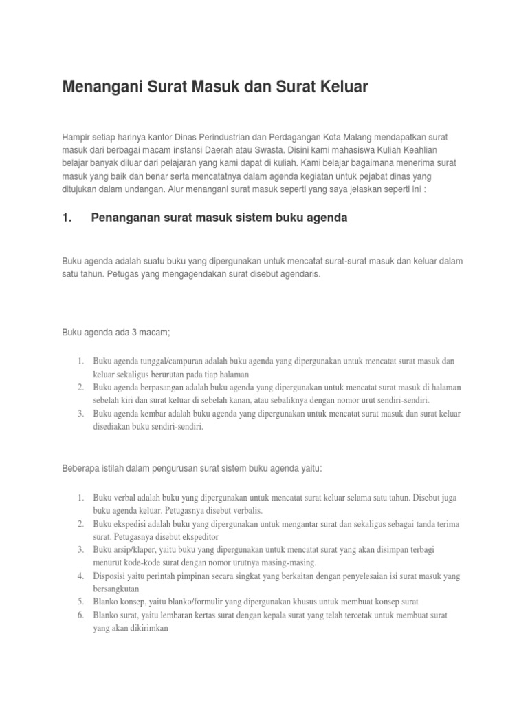 Contoh Buku Agenda Berpasangan Surat Masuk Dan Keluar