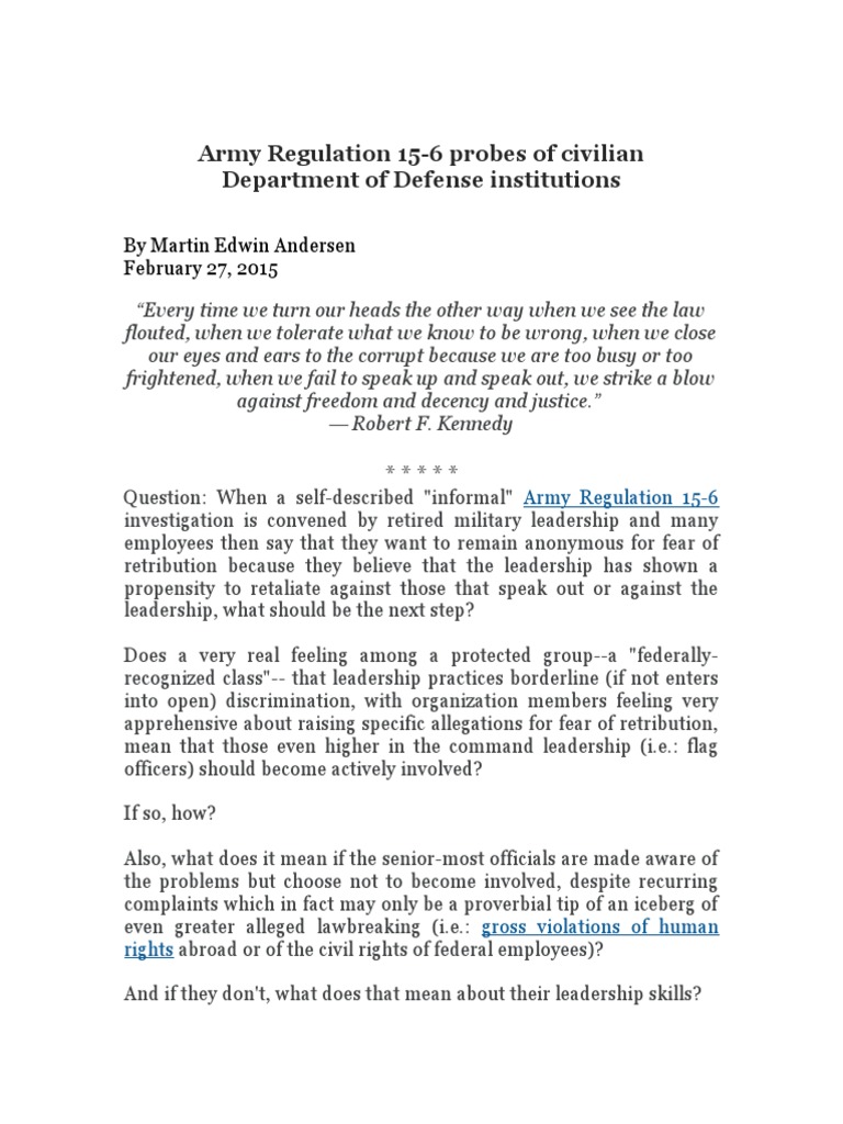 Army Regulation 156 probes of civilian Department of